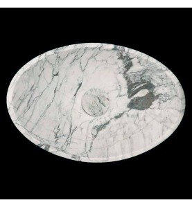 Persian White Honed Oval Concave Design Basin Marble 4376