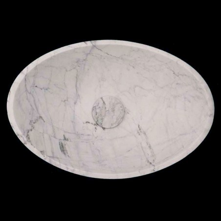 Persian White Honed Oval Concave Design Basin Marble 4377