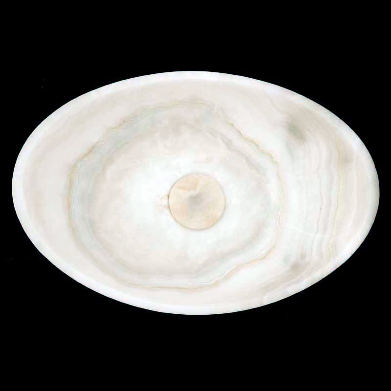 White Onyx Honed Oval Basin Concave Design 4383 With Matching Pop-Up Waste