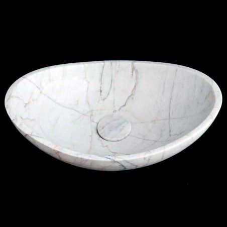 Persian White Honed Oval Concave Design Basin Marble 4387 With Matching Pop-Up Waste