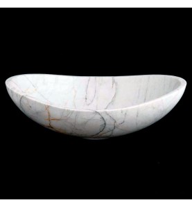 Persian White Honed Oval Concave Design Basin Marble 4387
