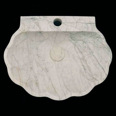 Persian White Honed Oyster Design Basin Marble 4269