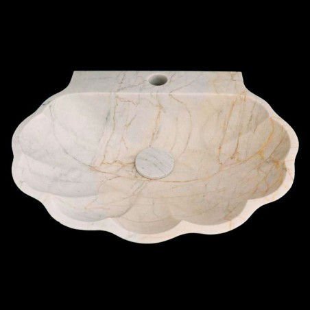 Persian White Honed Oyster Design Basin Marble 4360 With Matching Pop-Up Waste
