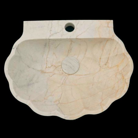 Persian White Honed Oyster Design Basin Marble 4360