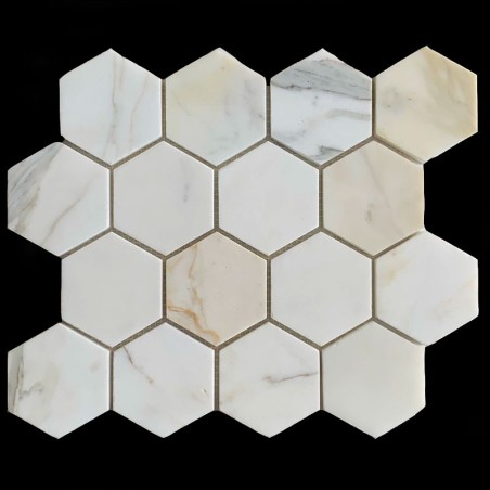 Calacatta Oro Gold Hexagon Honed Marble Mosaic Tiles 70x70