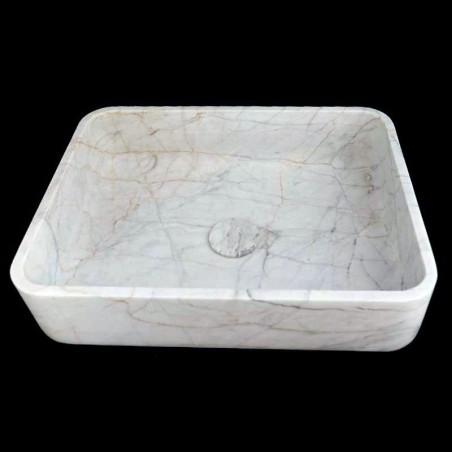 Persian White Honed Rectangle Basin Marble 4311 With Matching Pop-Up Waste