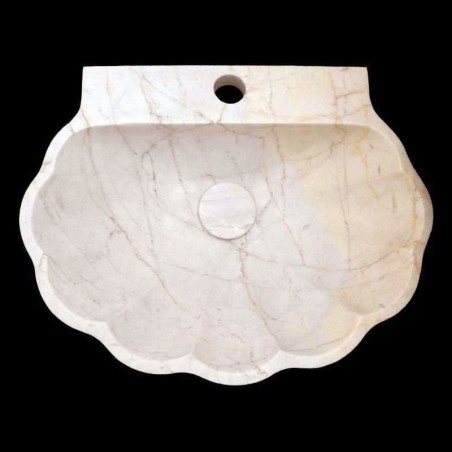 Persian White Honed Oyster Design Basin Marble 4271