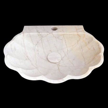 Persian White Honed Oyster Design Basin Marble 4271 With Matching Pop-Up Waste