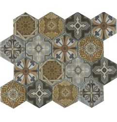 Arabia Silver Patterned Hexagon Satin Glass Mosaic Tiles 73X73