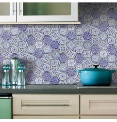 Arabia Blue Patterned Hexagon Satin Glass Mosaic Tiles 73X73