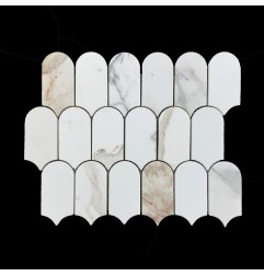 Calacatta Oro Gold Arch/Long Fish Scale Honed Marble Mosaic Tiles