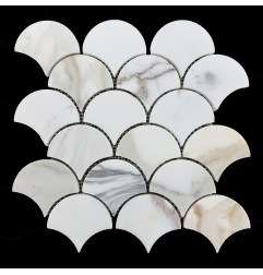 Calacatta Oro Gold Fish Scale Fan Shaped Honed Marble Mosaic Tiles