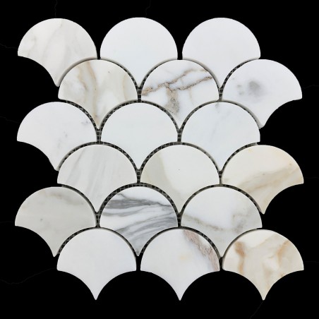 Calacatta Oro Gold Fish Scale Fan Shaped Honed Marble Mosaic Tiles