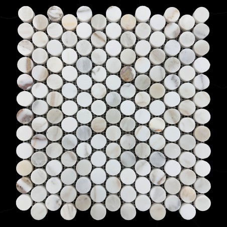 Calacatta Oro Gold Penny Round Honed Marble Mosaic Tiles 23x23