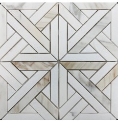 Heritage Parquet Thassos & Calacatta Oro Gold Honed Marble Mosaic Tiles