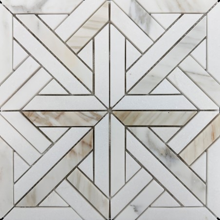 Heritage Parquet Thassos & Calacatta Oro Gold Honed Marble Mosaic Tiles