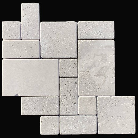 Sterling Silver Mini French Pattern Tumbled Travertine Mosaic Tiles