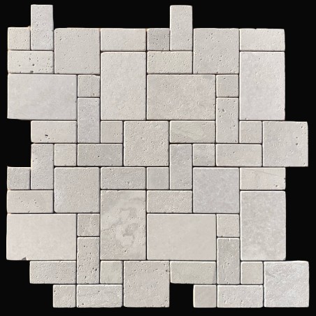 Sterling Silver Mini French Pattern Tumbled Travertine Mosaic Tiles