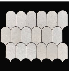 Sterling Silver Arch/Long Fish Scale Honed Travertine Mosaic Tiles