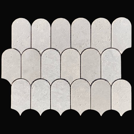 Sterling Silver Arch/Long Fish Scale Honed Travertine Mosaic Tiles