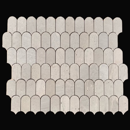 Sterling Silver Arch/Long Fish Scale Honed Travertine Mosaic Tiles