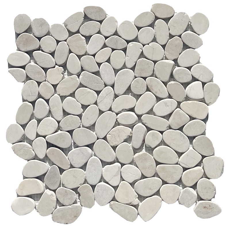 White Mini Tumbled Sliced Pebble Squares