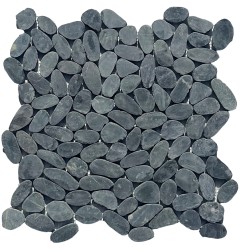 Black Mini Tumbled Sliced Pebble Squares