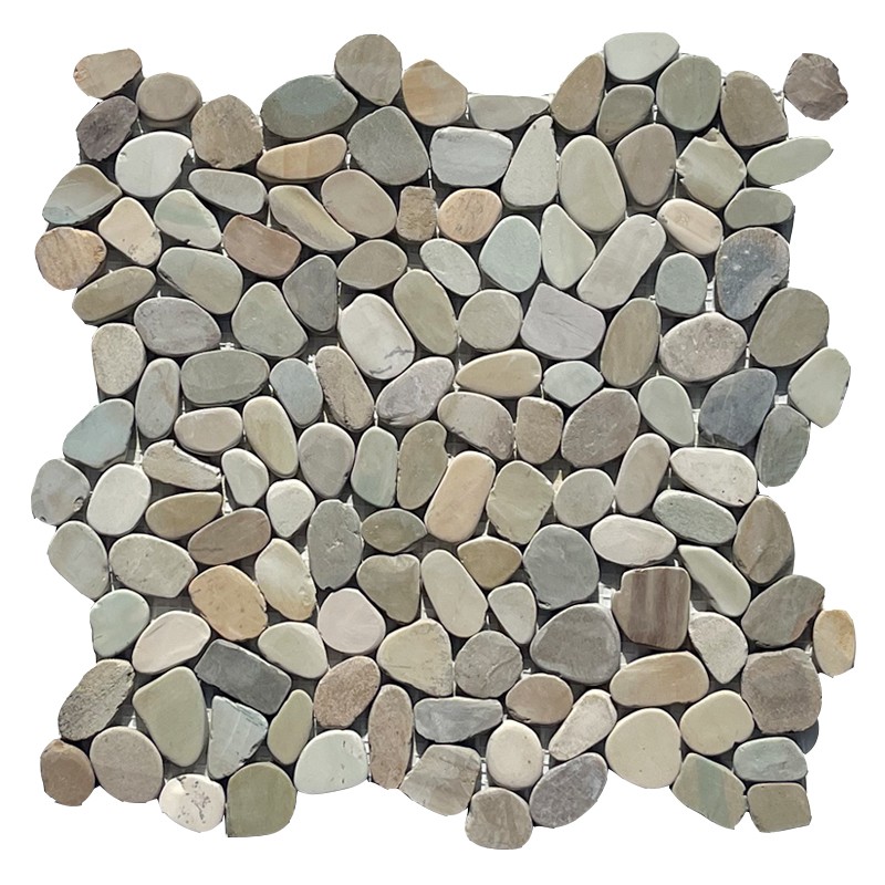 Olive Mini Tumbled Sliced Pebble Squares