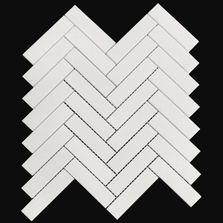 Thassos Herringbone Honed Marble Mosaic Tiles 98x25