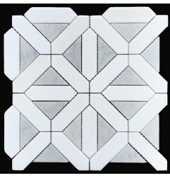 Heritage Diamond Cross Pattern Carrara D & Thassos Honed Marble Mosaic Tiles