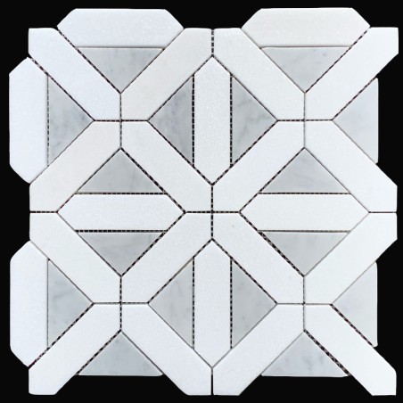 Heritage Diamond Cross Pattern Carrara D & Thassos Honed Marble Mosaic Tiles
