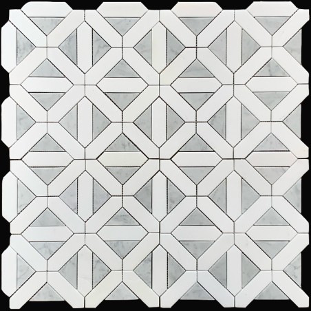 Heritage Diamond Cross Pattern Carrara D & Thassos Honed Marble Mosaic Tiles