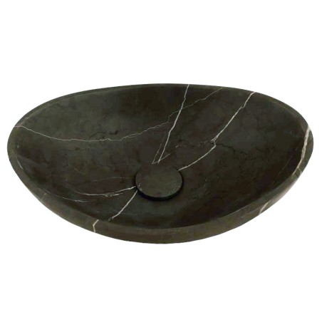 Pietra Grey Honed Oval Concave Design Basin Limestone 4664 With Matching Pop-Up Waste