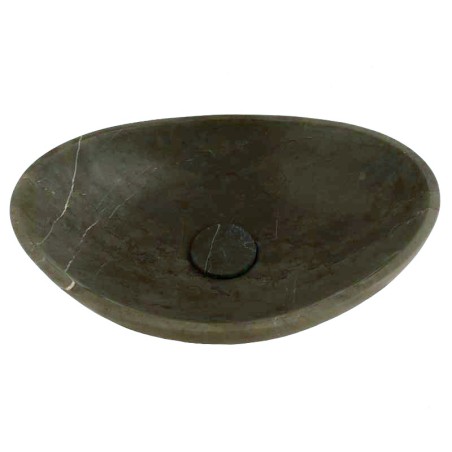 Pietra Grey Honed Oval Concave Design Basin Limestone 4670 With Matching Pop-Up Waste