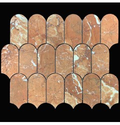 Rojo Alicante Arch/Long Fish Scale Honed Marble Mosaic Tiles