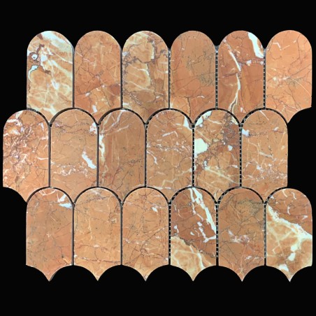 Rojo Alicante Arch/Long Fish Scale Honed Marble Mosaic Tiles