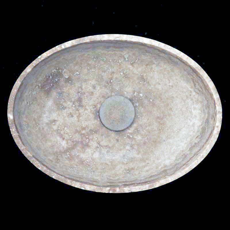 Silver Honed Oval Basin Travertine 4409 With Matching Stone Pop-Up Waste