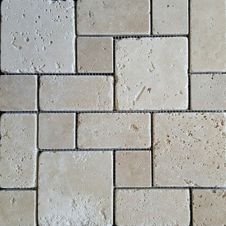 Classico Mini French Pattern Tumbled Travertine Mosaic -