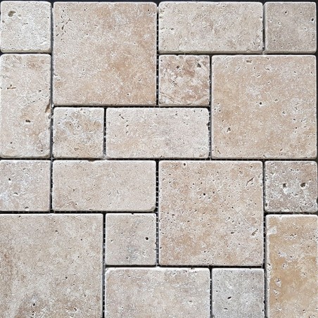 Classico French Pattern Tumbled Travertine Mosaic