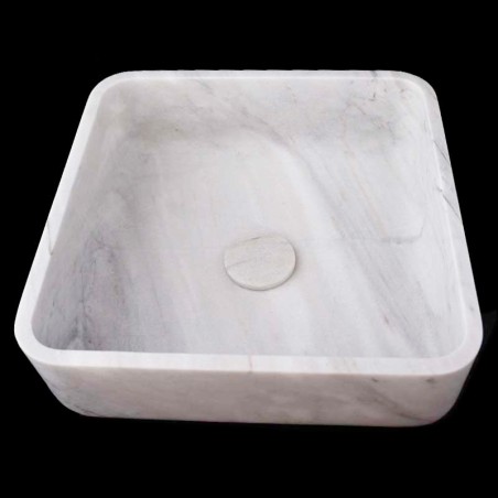 Persian White Honed Square Basin Marble 4017 With Matching Stone Pop-Up Waste