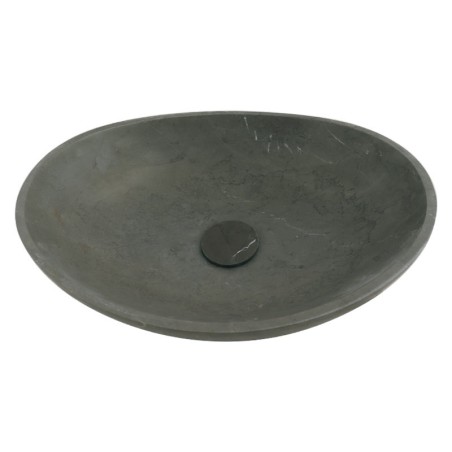 Pietra Grey Honed Oval Concave Design Basin Limestone 4851 With Matching Pop-Up Waste