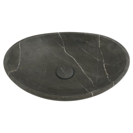 Pietra Grey Honed Oval Concave Design Basin Limestone 4854 With Matching Pop-Up Waste