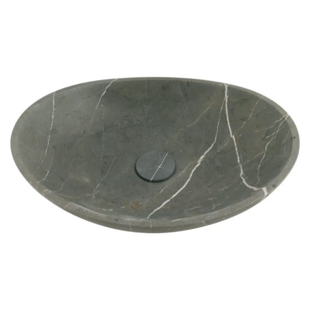 Pietra Grey Honed Oval Concave Design Basin Limestone 4856 With Matching Pop-Up Waste
