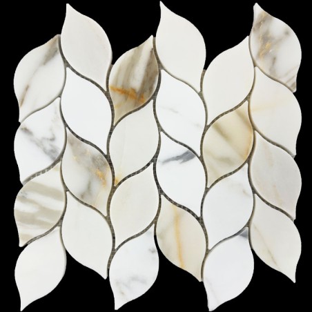 Calacatta Oro Gold Honed Leaf Design Marble Mosaic Tiles
