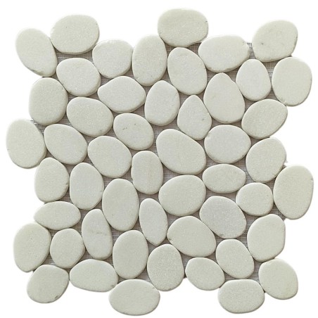 Thassos White Tumbled Sliced Pebble Squares