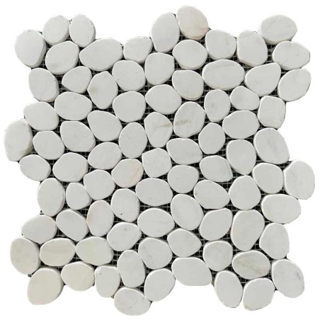 Thassos White Tumbled Sliced Mini Pebble Squares