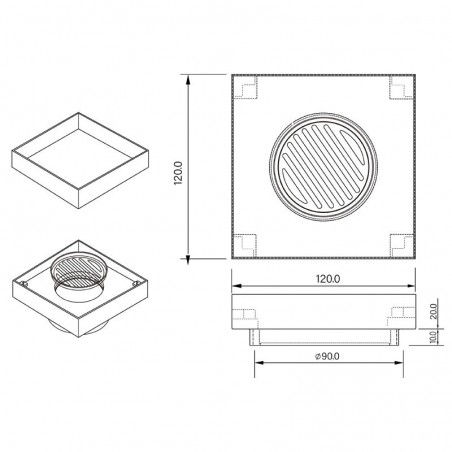 Tile Insert 316 Marine Grade Brush Copper Stainless Steel Floor Drain 120