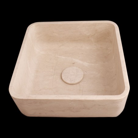 Bianca Perla Honed Square Basin Limestone 4554 With Matching Stone Pop-Up Waste