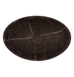 Nero Marquina Honed Oval Concave Design Basin Marble 4667