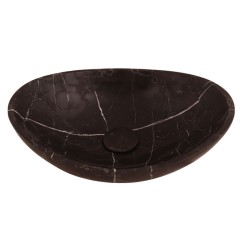 Nero Marquina Honed Oval Concave Design Basin Marble 4667 With Matching Pop-Up Waste